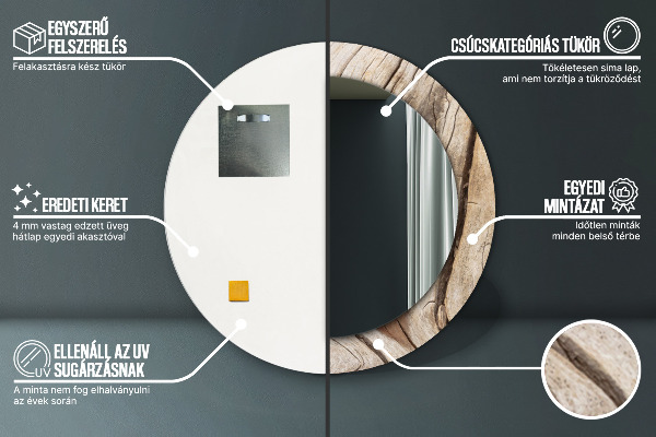 Runder spiegel bedrucktem rahmen Risse Holz