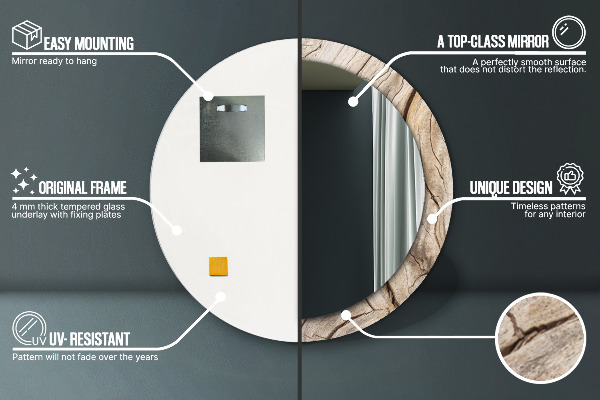 Runder spiegel bedrucktem rahmen Risse Holz