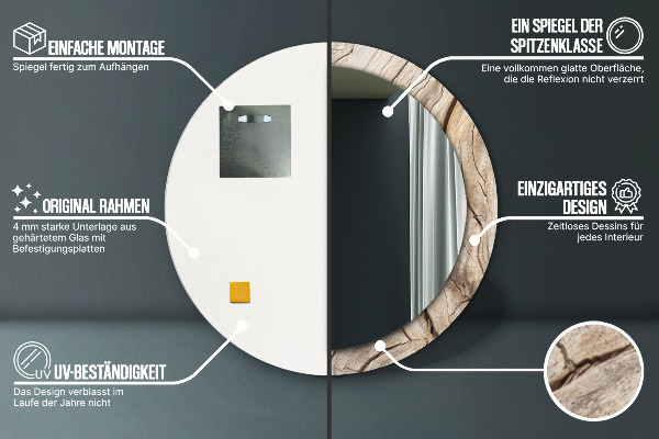 Runder spiegel bedrucktem rahmen Risse Holz