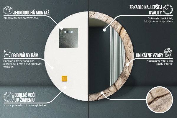 Runder spiegel bedrucktem rahmen Risse Holz