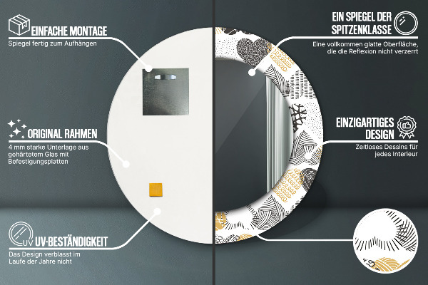 Runder spiegel mit dekorativem aufdruck Die Herzen von Doodle