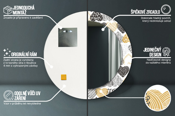 Runder spiegel mit dekorativem aufdruck Die Herzen von Doodle