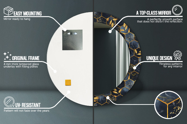 Runder spiegel mit dekorativem aufdruck Hexagon Marmor