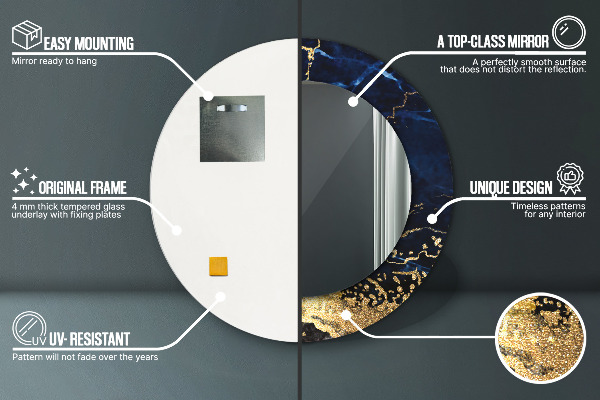 Runder spiegel mit dekorativem aufdruck Blauer Marmor