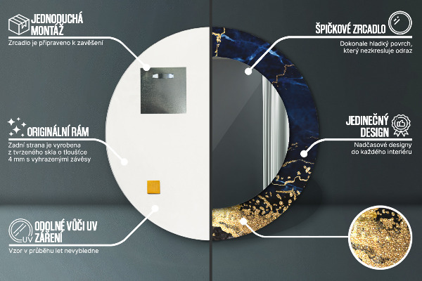 Runder spiegel mit dekorativem aufdruck Blauer Marmor