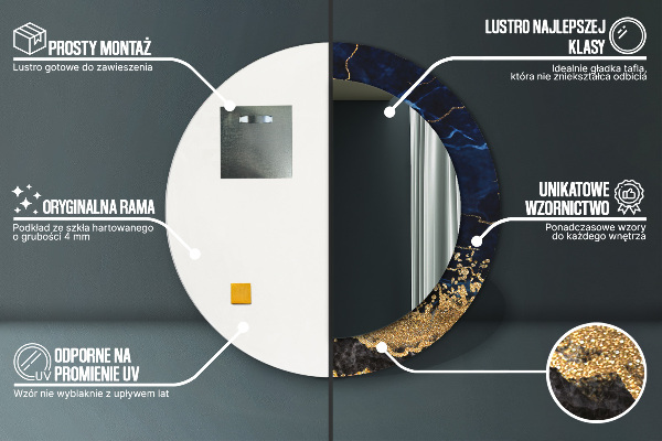 Runder spiegel mit dekorativem aufdruck Blauer Marmor