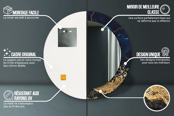 Runder spiegel mit dekorativem aufdruck Blauer Marmor