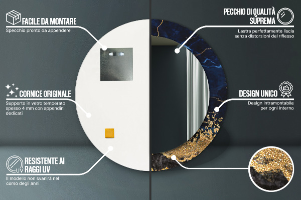 Runder spiegel mit dekorativem aufdruck Blauer Marmor