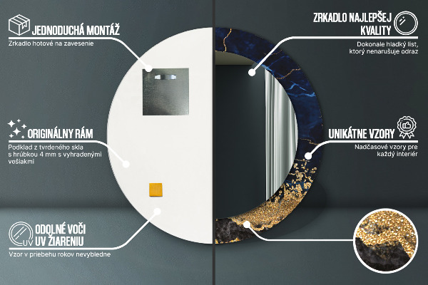 Runder spiegel mit dekorativem aufdruck Blauer Marmor