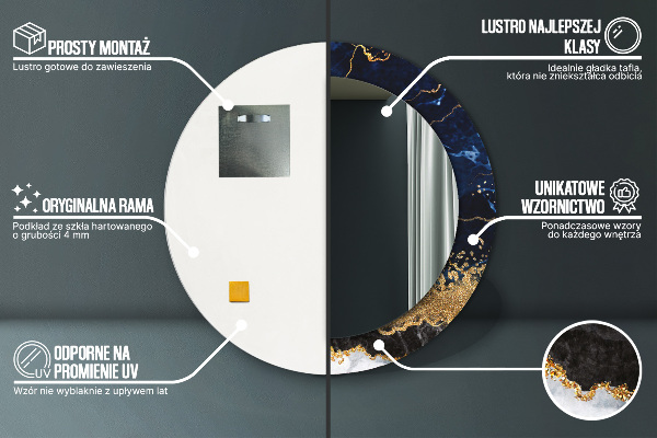 Runder spiegel mit dekorativem aufdruck Blauer Marmor