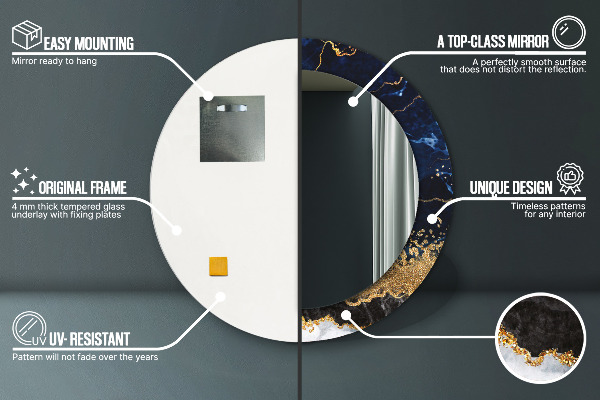 Runder spiegel mit dekorativem aufdruck Blauer Marmor