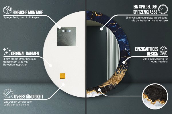 Runder spiegel mit dekorativem aufdruck Blauer Marmor
