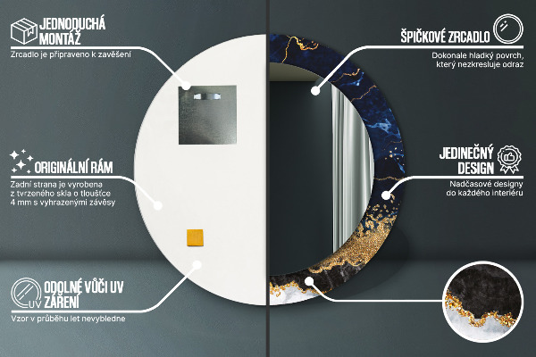 Runder spiegel mit dekorativem aufdruck Blauer Marmor