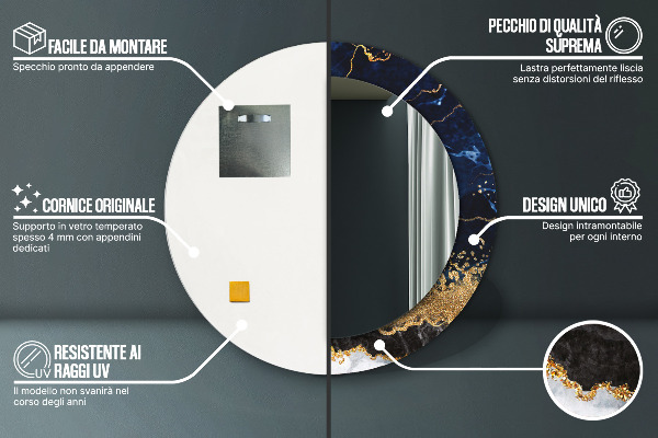 Runder spiegel mit dekorativem aufdruck Blauer Marmor