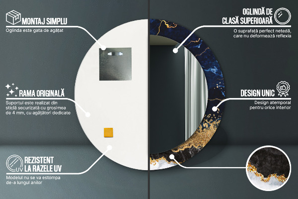 Runder spiegel mit dekorativem aufdruck Blauer Marmor