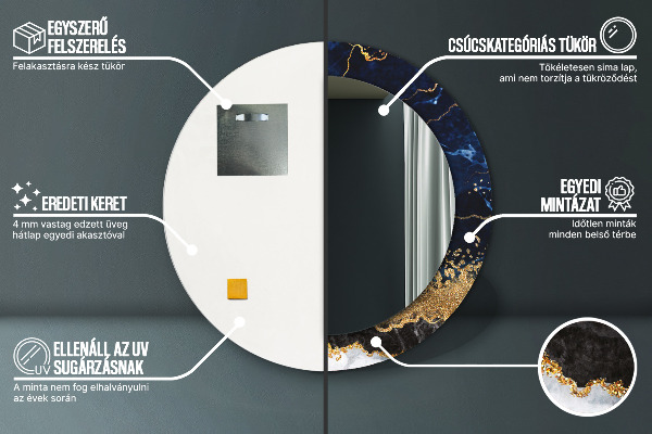 Runder spiegel mit dekorativem aufdruck Blauer Marmor