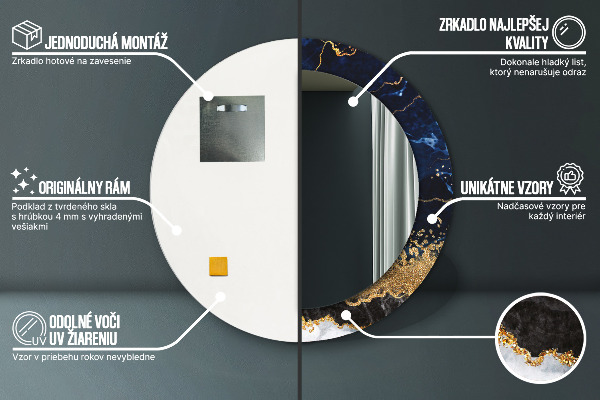 Runder spiegel mit dekorativem aufdruck Blauer Marmor