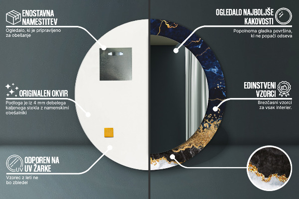 Runder spiegel mit dekorativem aufdruck Blauer Marmor