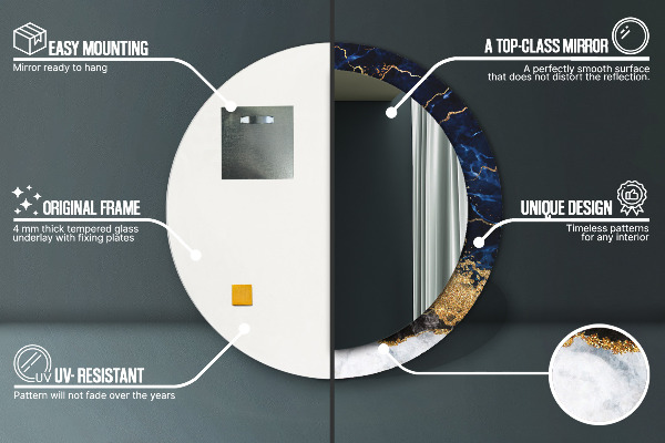 Runder spiegel mit dekorativem aufdruck Blauer Marmor