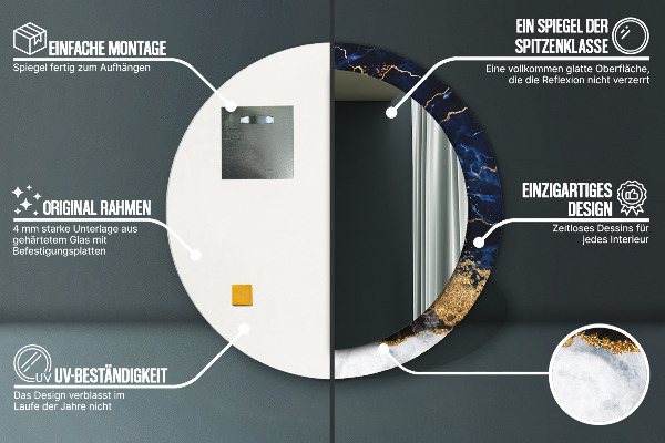 Runder spiegel mit dekorativem aufdruck Blauer Marmor