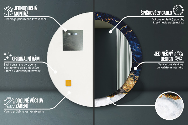 Runder spiegel mit dekorativem aufdruck Blauer Marmor