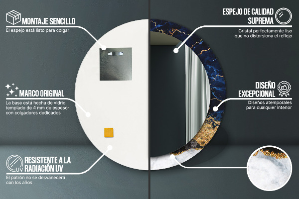 Runder spiegel mit dekorativem aufdruck Blauer Marmor