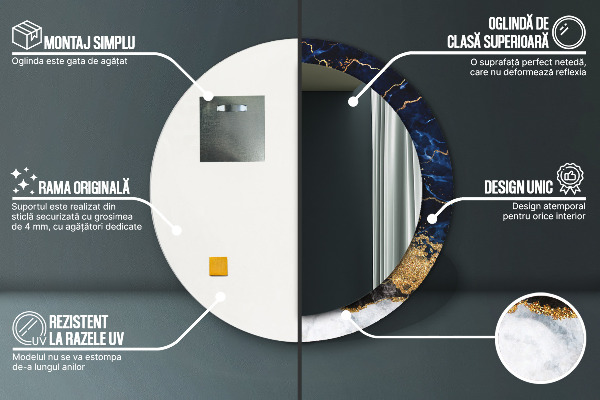 Runder spiegel mit dekorativem aufdruck Blauer Marmor