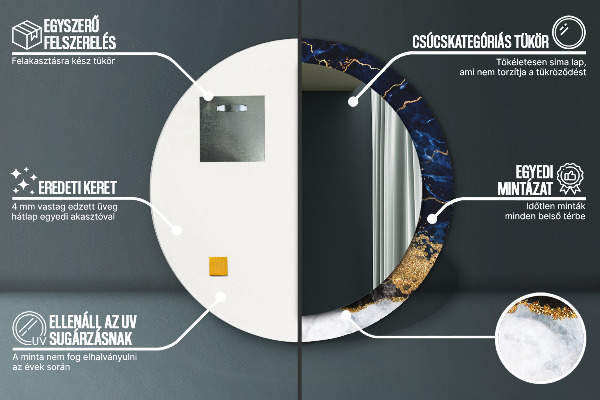 Runder spiegel mit dekorativem aufdruck Blauer Marmor