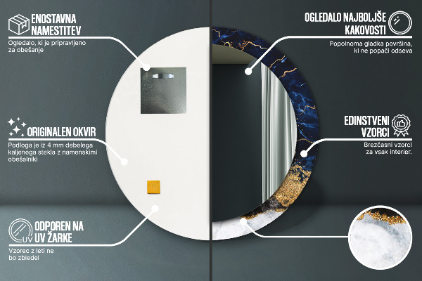 Runder spiegel mit dekorativem aufdruck Blauer Marmor