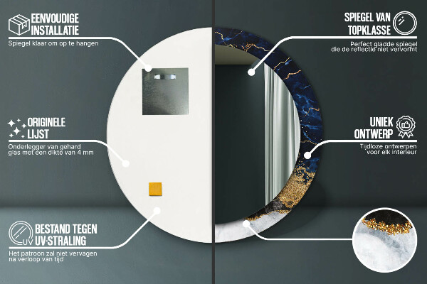 Runder spiegel mit dekorativem aufdruck Blauer Marmor