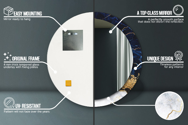 Runder spiegel mit dekorativem aufdruck Blauer Marmor