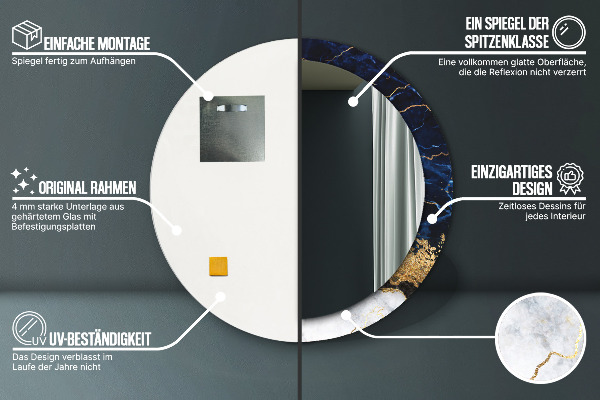 Runder spiegel mit dekorativem aufdruck Blauer Marmor