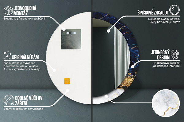 Runder spiegel mit dekorativem aufdruck Blauer Marmor