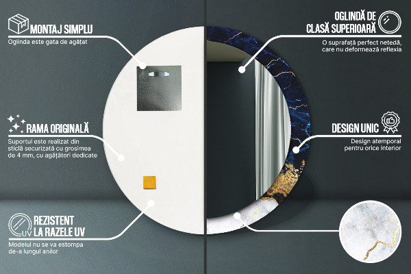 Runder spiegel mit dekorativem aufdruck Blauer Marmor