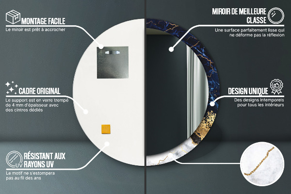 Runder spiegel mit dekorativem aufdruck Blauer Marmor