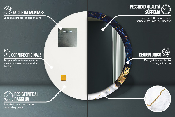 Runder spiegel mit dekorativem aufdruck Blauer Marmor