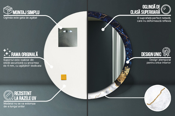 Runder spiegel mit dekorativem aufdruck Blauer Marmor