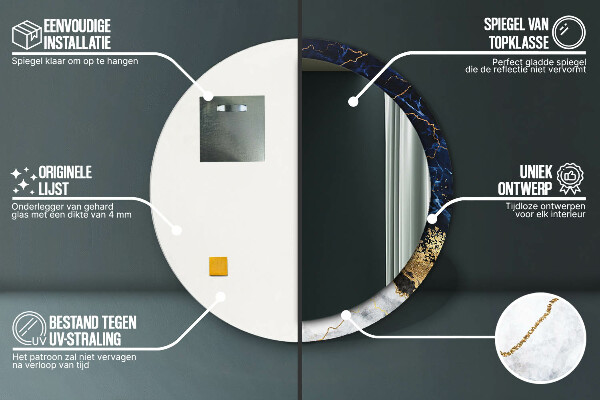 Runder spiegel mit dekorativem aufdruck Blauer Marmor