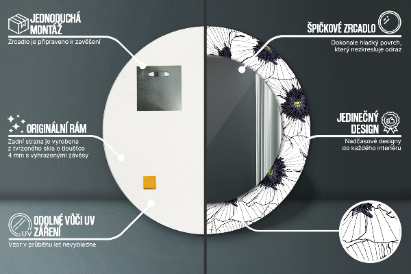 Runder spiegel aufdruck Lineare Blumen Komposition