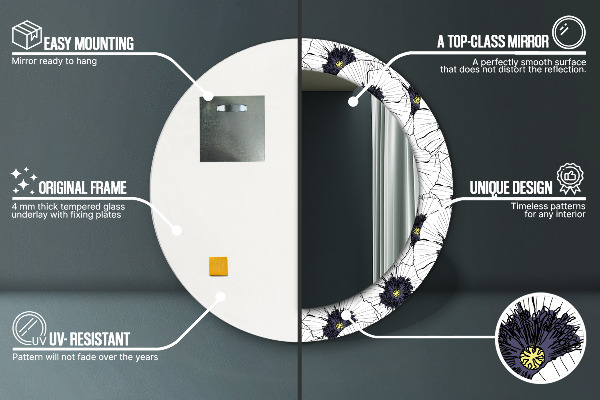 Runder spiegel aufdruck Lineare Blumen Komposition