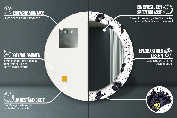 Runder spiegel aufdruck Lineare Blumen Komposition