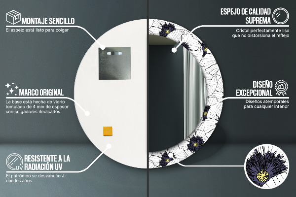 Runder spiegel aufdruck Lineare Blumen Komposition