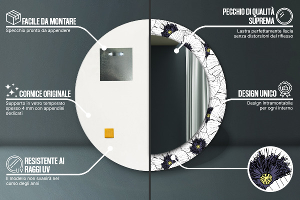 Runder spiegel aufdruck Lineare Blumen Komposition