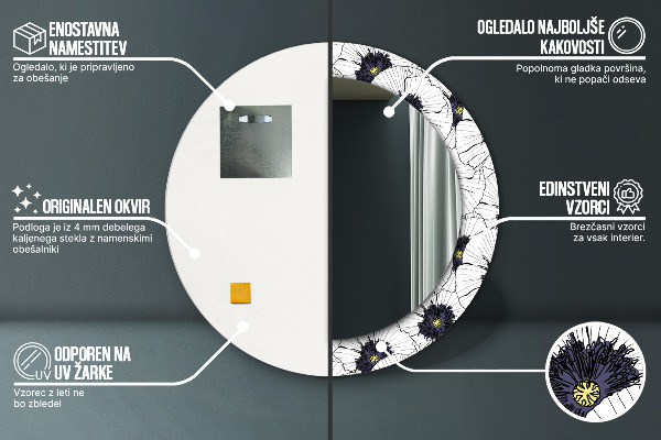 Runder spiegel aufdruck Lineare Blumen Komposition