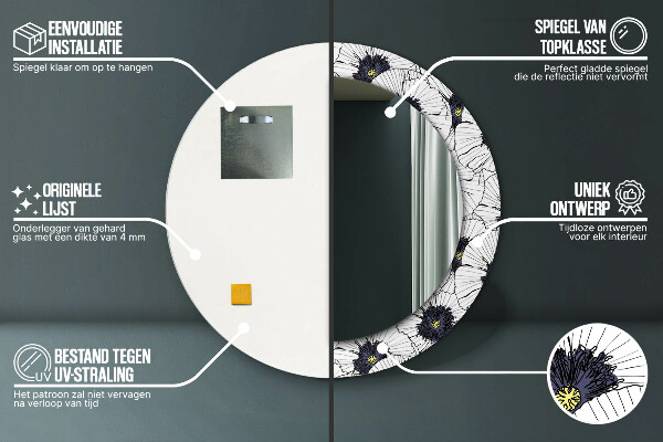 Runder spiegel aufdruck Lineare Blumen Komposition