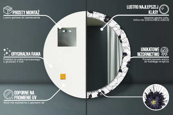 Runder spiegel aufdruck Lineare Blumen Komposition