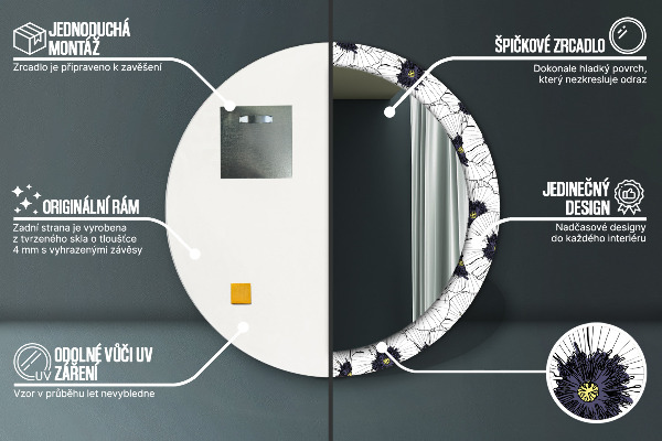 Runder spiegel aufdruck Lineare Blumen Komposition