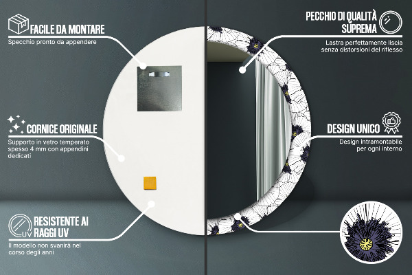 Runder spiegel aufdruck Lineare Blumen Komposition