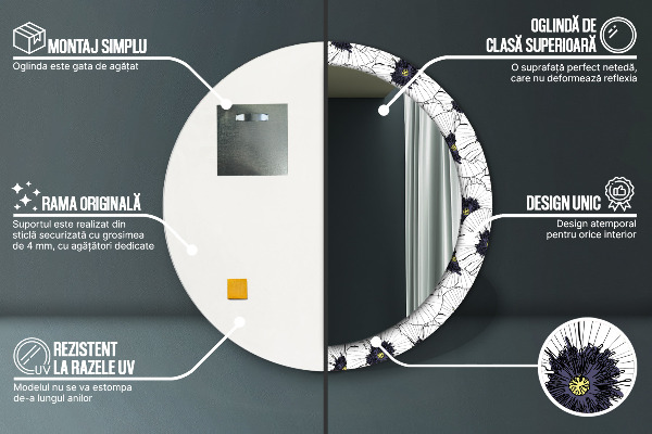 Runder spiegel aufdruck Lineare Blumen Komposition