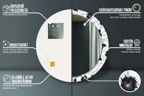 Runder spiegel aufdruck Lineare Blumen Komposition